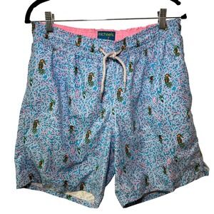 Michaels Mens Swim Trunks Shorts Seahorse Coral Print‎ Blue Pink Size M USA